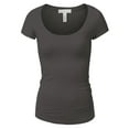 thumbnail image 1 of Essential Basic Scoop Neck Short Sleeve Tee for Women Tshirt -Plus, Charcoal, 2XL, 1 of 3