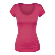 Essential Basic Scoop Neck Short Sleeve Tee for Women Tshirt -Plus, Fuschia, 2XL