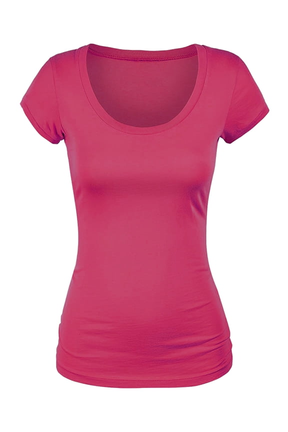 Scoop Neck Short Sleeve Tee for Women Tshirt -Plus, Fuschia, 2XL