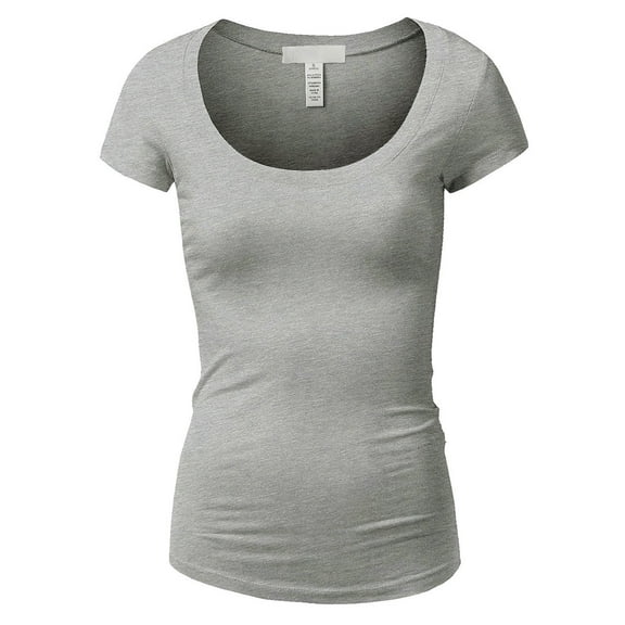 Essential Basic Scoop Neck Short Sleeve Tee for Women Tshirt -Plus, Heather Gray, 2XL