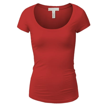 Essential Basic Scoop Neck Short Sleeve Tee for Women Tshirt -Plus, Red, 2XL