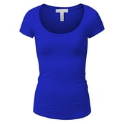 Essential Basic Scoop Neck Short Sleeve Tee for Women Tshirt -Plus, Royal, 3XL