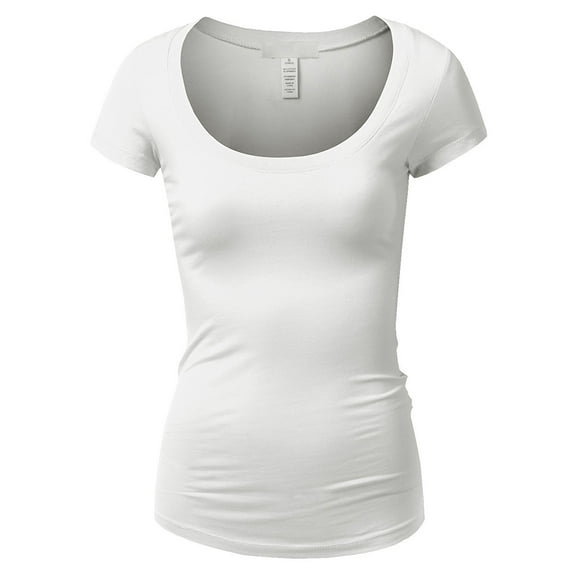Essential Basic Scoop Neck Short Sleeve Tee for Women Tshirt -Plus, White, 2XL