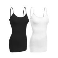 Emmalise Women's Built-in Bra Camisole - Wireless Cotton Cami Tank With Adjustable Straps (2-Pack)