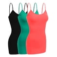 thumbnail image 1 of Essential Basic Women Basic Built In Bra Spaghetti Strap Cami Top Tank - 3 Pk Black Coral Jade, M, 1 of 3