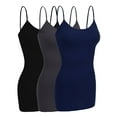 thumbnail image 1 of Essential Basic Women Basic Built In Bra Spaghetti Strap Cami Top Tank - 3 Pk Charcoal Navy Black, L, 1 of 3