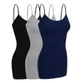 thumbnail image 1 of Essential Basic Women Basic Built In Bra Spaghetti Strap Cami Top Tank - 3 Pk Navy Hgray Black, M, 1 of 3