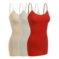 thumbnail image 1 of Essential Basic Women Basic Built In Bra Spaghetti Strap Cami Top Tank - 3 Pk Oatmeal Khaki Red, L, 1 of 3
