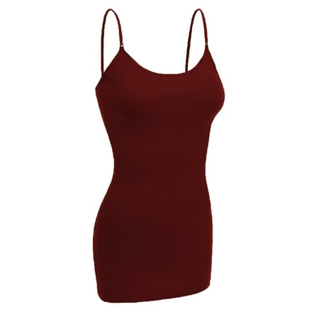 Essential Basic Women Basic Built In Bra Spaghetti Strap Cami Top Tank - Burgundy, L