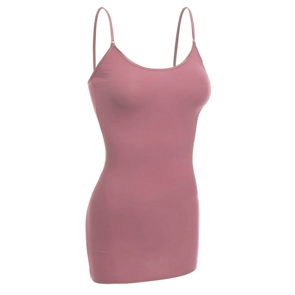 Essential Basic Women Basic Built In Bra Spaghetti Strap Cami Top Tank - Dusty Pink, S