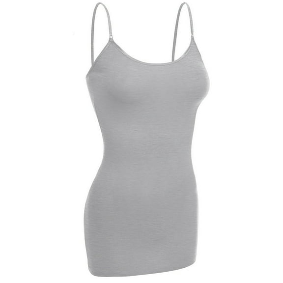 Essential Basic Women Basic Built In Bra Spaghetti Strap Cami Top Tank - Heather Gray, S