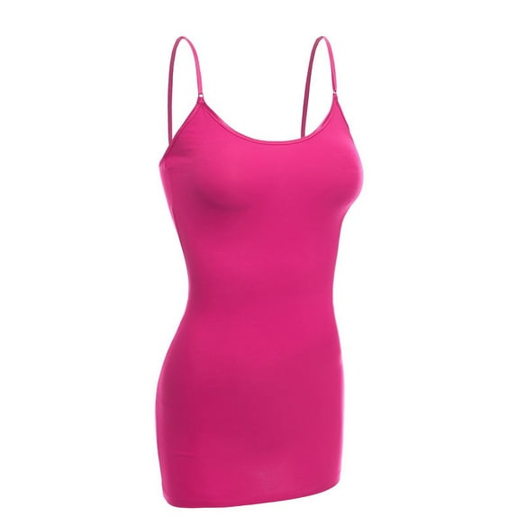 Essential Basic Women Basic Built In Bra Spaghetti Strap Cami Top Tank - Hot Pink, L