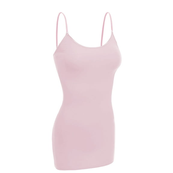 Essential Basic Women Basic Built In Bra Spaghetti Strap Cami Top Tank - Light Pink, M