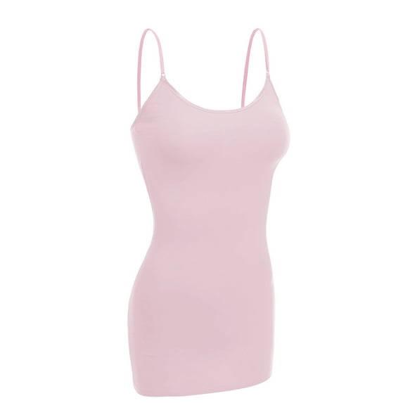Essential Basic Women Basic Built In Bra Spaghetti Strap Cami Top Tank - Light Pink, S