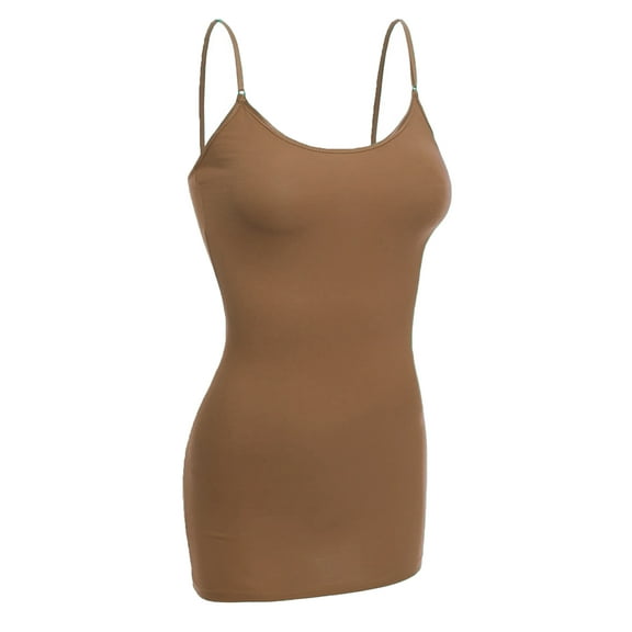 Essential Basic Women Basic Built In Bra Spaghetti Strap Cami Top Tank - Mocha, S
