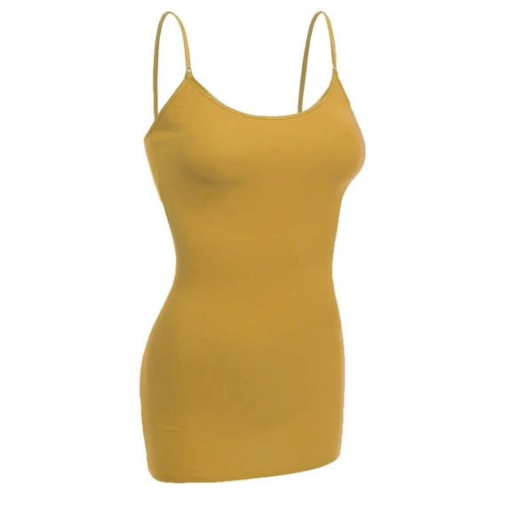 Essential Basic Women Basic Built In Bra Spaghetti Strap Cami Top Tank - Mustard, L