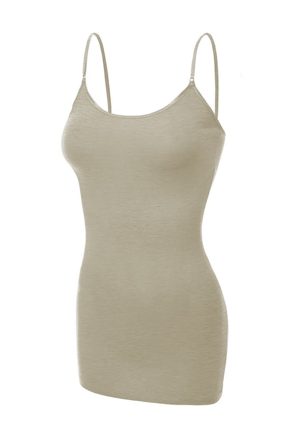 Women Basic Built In Bra Spaghetti Strap Cami Top Tank - Oat, M