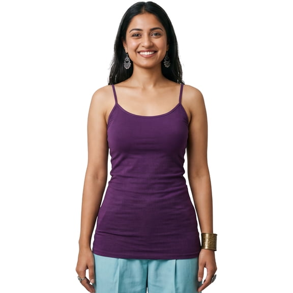 Emmalise Women's Basic Long Camisole Adjustable Strap Cami, Purple
