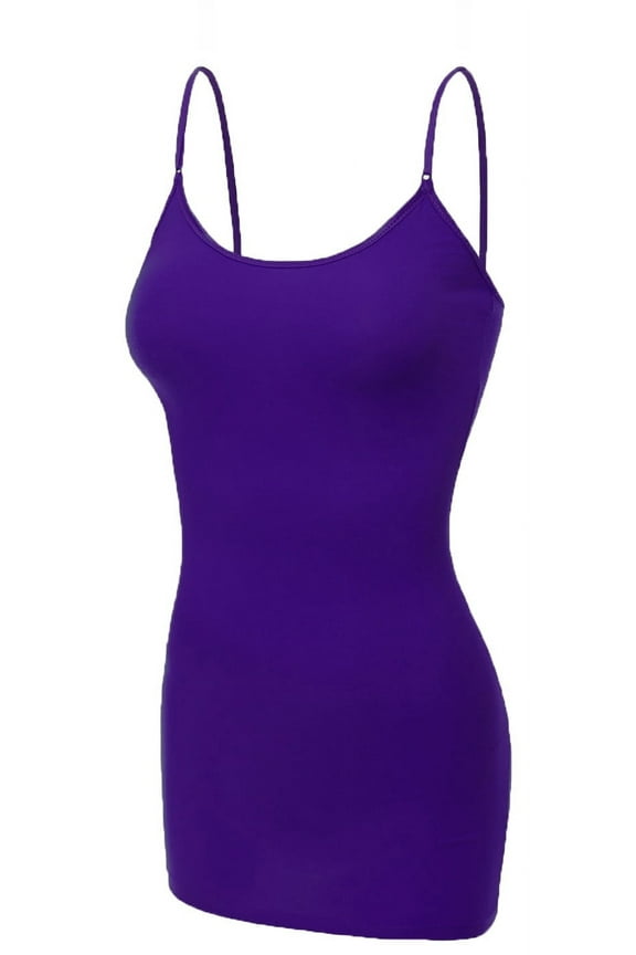 Women's Basic Casual Long Camisole Adjustable Strap Cami Layering Top, Large, Purple