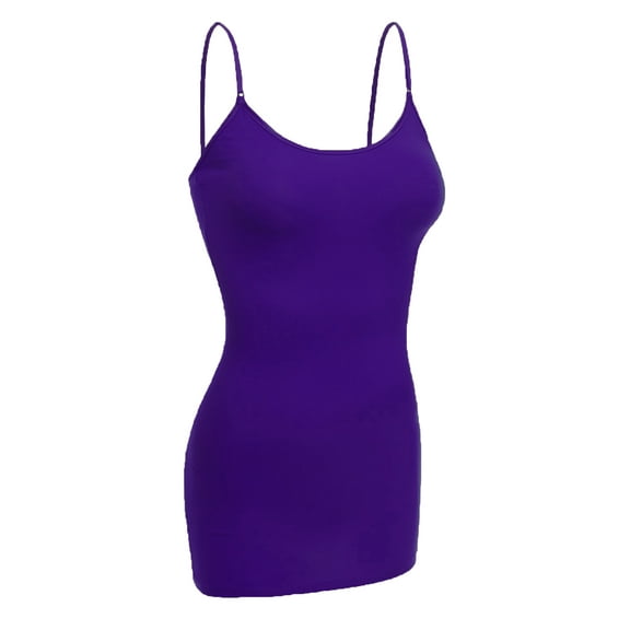 Essential Basic Women's Basic Casual Long Camisole Adjustable Strap Cami Layering Top, Large, Purple
