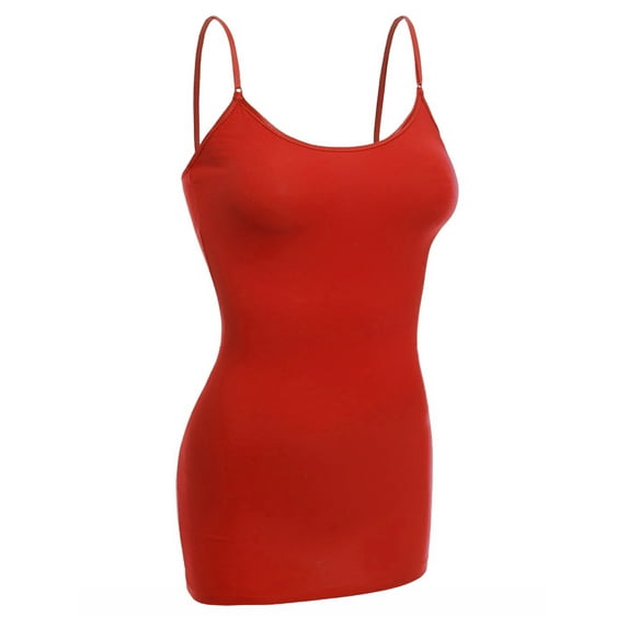 Essential Basic Women Basic Built In Bra Spaghetti Strap Cami Top Tank - Red, M