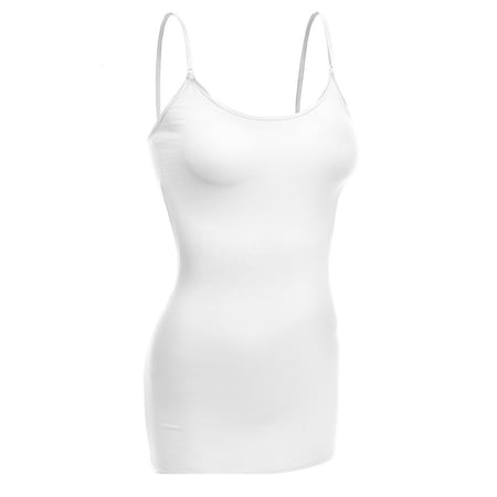 Essential Basic Women's Basic Casual Long Camisole Adjustable Strap Cami Layering Top, Large, White