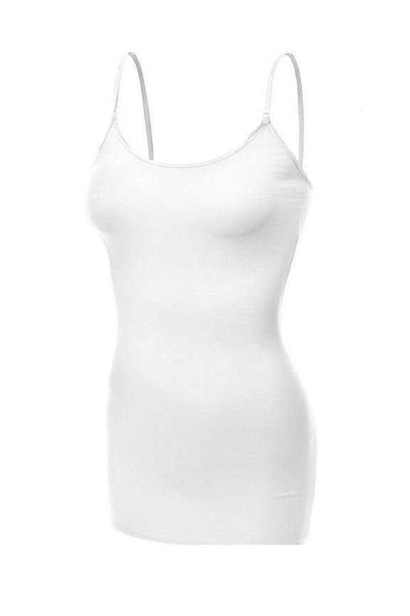 Women's Basic Casual Long Camisole Adjustable Strap Cami Layering Top, Large, White