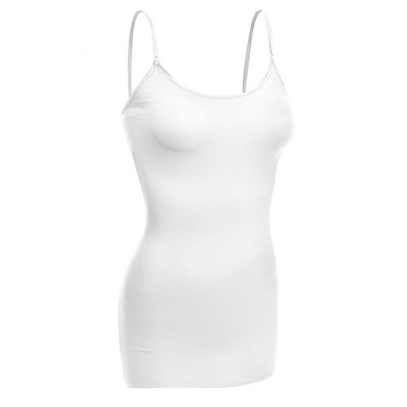 Essential Basic Women Basic Built In Bra Spaghetti Strap Cami Top Tank - White, M