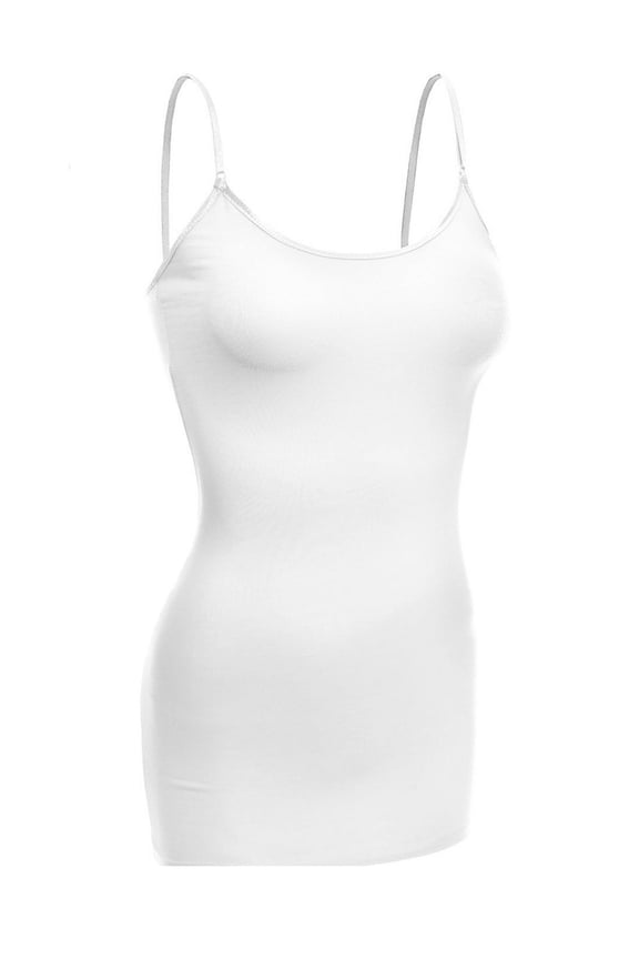 Women Basic Built In Bra Spaghetti Strap Cami Top Tank - White, M