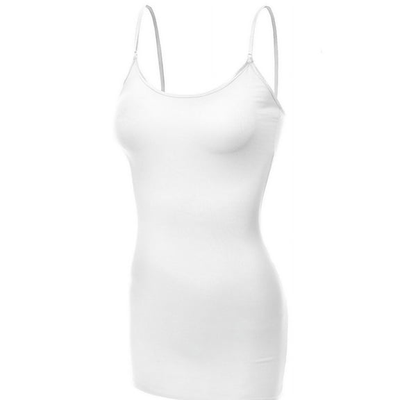 Essential Basic Women's Basic Casual Long Camisole Adjustable Strap Cami Layering Top, Small, White