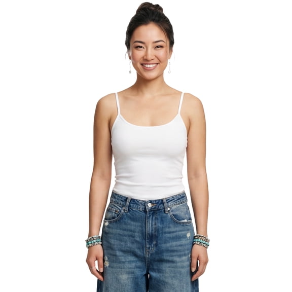 Emmalise Women's Basic Long Camisole Adjustable Strap Cami, White