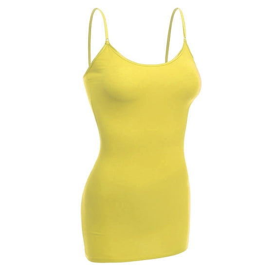 Essential Basic Women Basic Built In Bra Spaghetti Strap Cami Top Tank - Yellow, S