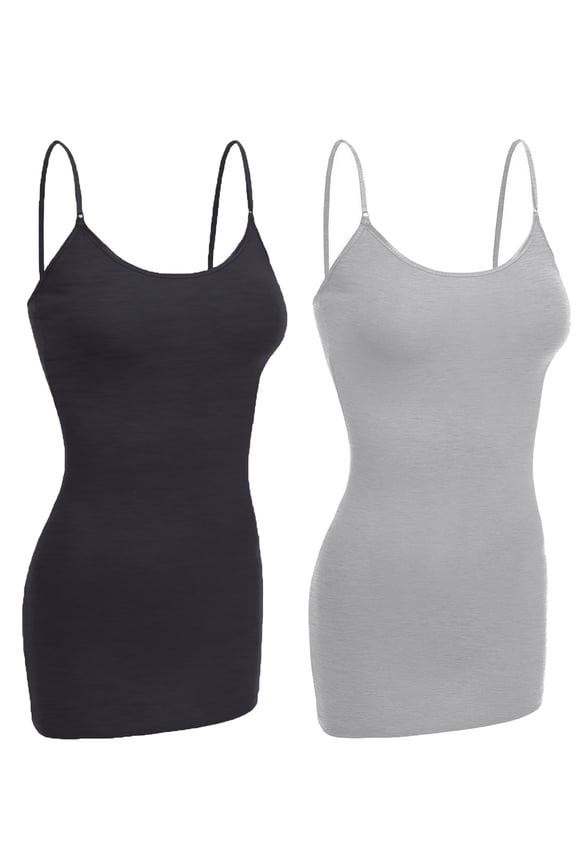 Women Basic Built In Bra Spaghetti Strap Layering Cami Top Tank - Junior Size