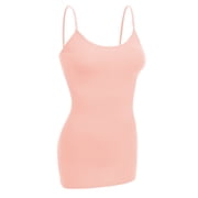 Essential Basic Women Basic Built In Bra Spaghetti Strap Layering Cami Top Tank - Junior Size