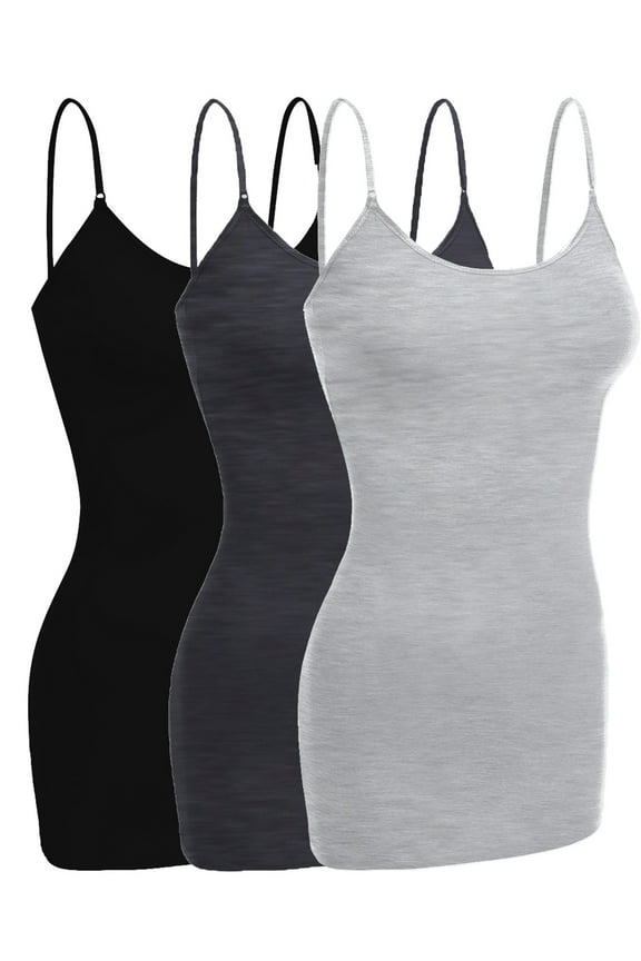 Women Basic Built In Bra Spaghetti Strap Layering Cami Top Tank - Junior Size