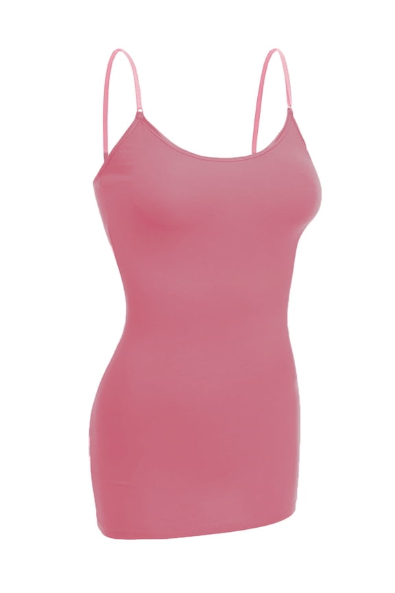 Women Basic Built In Bra Spaghetti Strap Layering Cami Top Tank - Junior Size