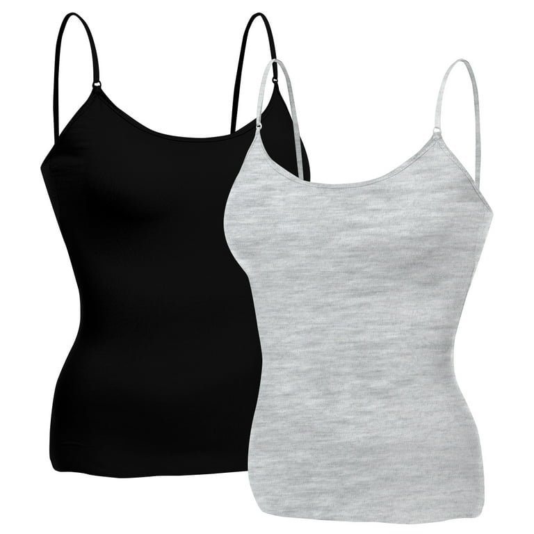 Essential Basic Women Layering Basic Short Camisole Cami Adjustable Strap  Tank Top - 2Pk - Black, H Grey, S
