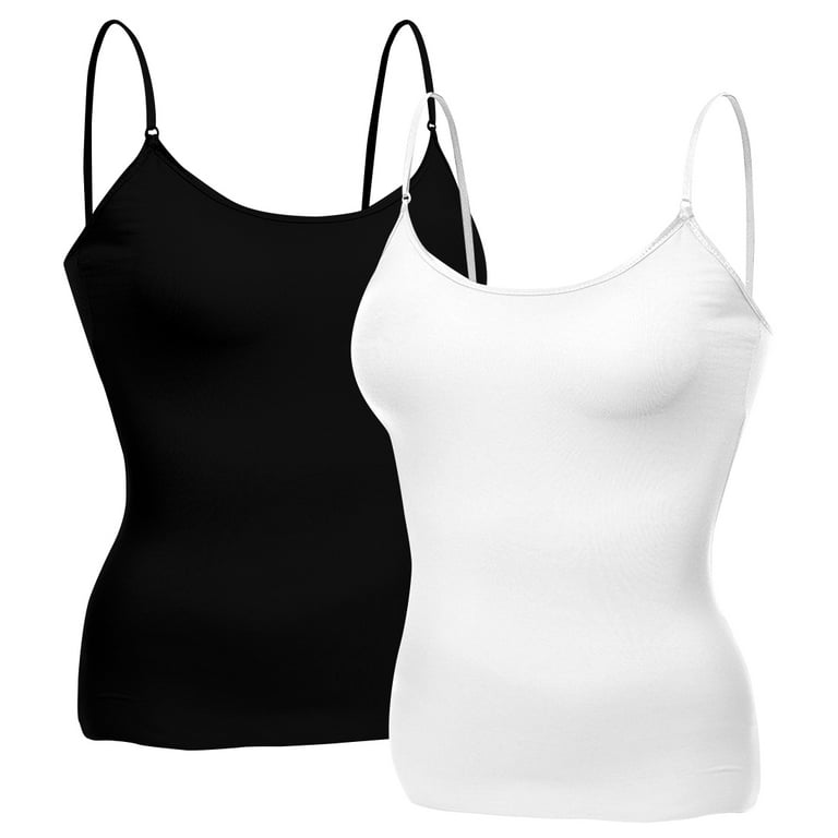 Essential Basic Women Layering Basic Short Camisole Cami Adjustable Strap  Tank Top - 2Pk - Black, White, S