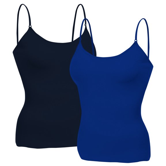 Essential Basic Women Layering Basic Short Camisole Cami Adjustable Strap Tank Top - 2Pk - Navy, Royal, M