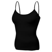 Essential Basic Women Layering Basic Short Camisole Cami Adjustable Strap Tank Top - Black, L