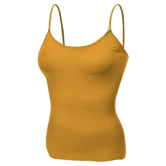 Essential Basic Women Layering Basic Short Camisole Cami Adjustable Strap Tank Top - Gold Mustard, M