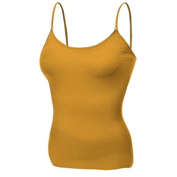 Essential Basic Women Layering Basic Short Camisole Cami Adjustable Strap Tank Top - Gold Mustard, S
