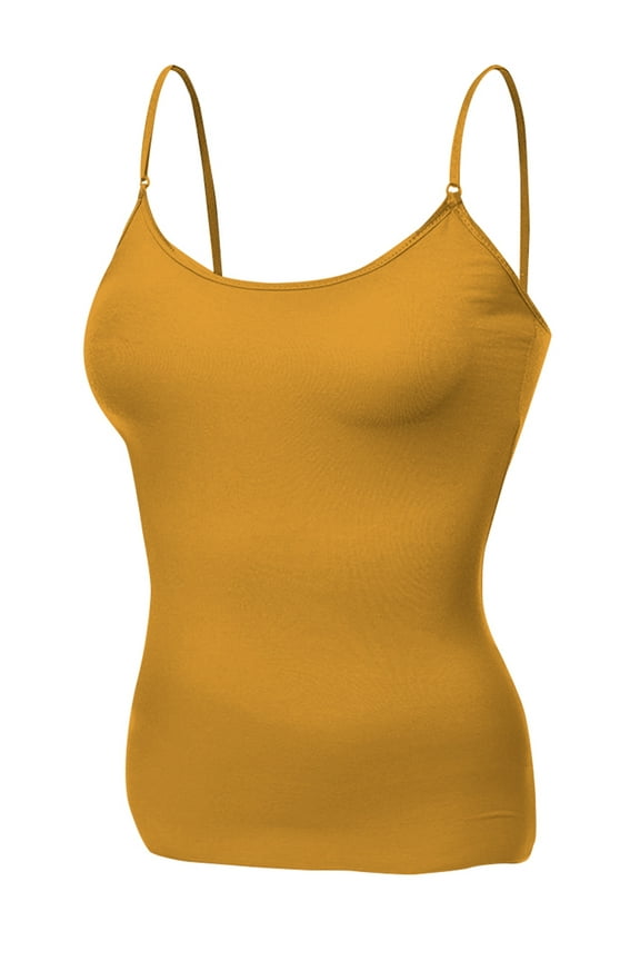 Women Layering Basic Short Camisole Cami Adjustable Strap Tank Top - Gold Mustard, S