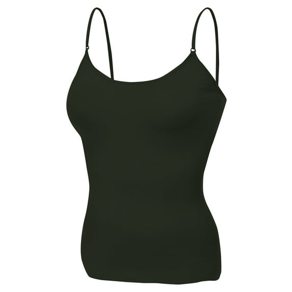 Essential Basic Women Layering Basic Short Camisole Cami Adjustable Strap Tank Top - Olive, M