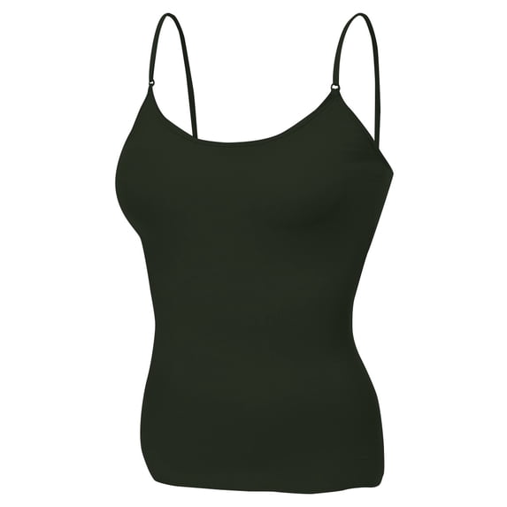 Essential Basic Women Layering Basic Short Camisole Cami Adjustable Strap Tank Top - Olive, S