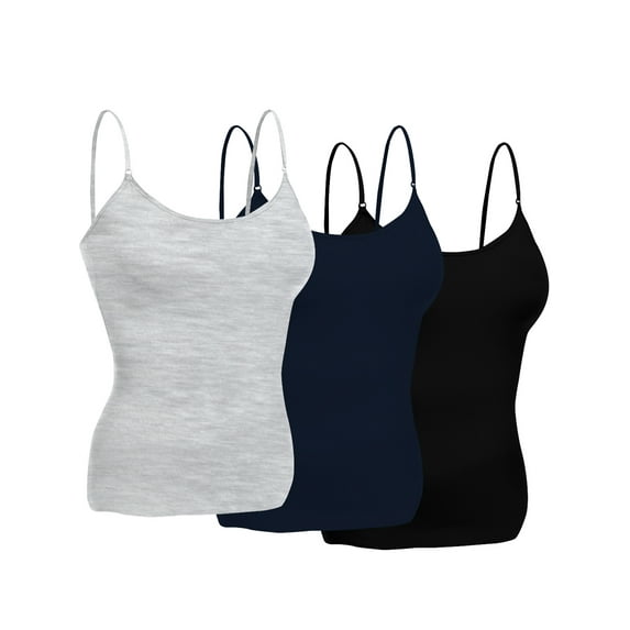 Essential Basic Women Layering Short Cami Adjustable Strap Tank Top - 3Pack - Blk, Navy, Hgray, M