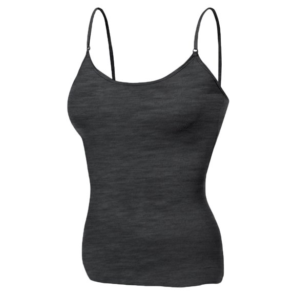 Essential Basic Women Layering Short Cami Adjustable Strap Tank Top - Heather Charcoal