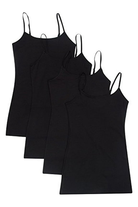 Women Value Pack Long Camisole Cami - Black, Black, Black, Black, Large