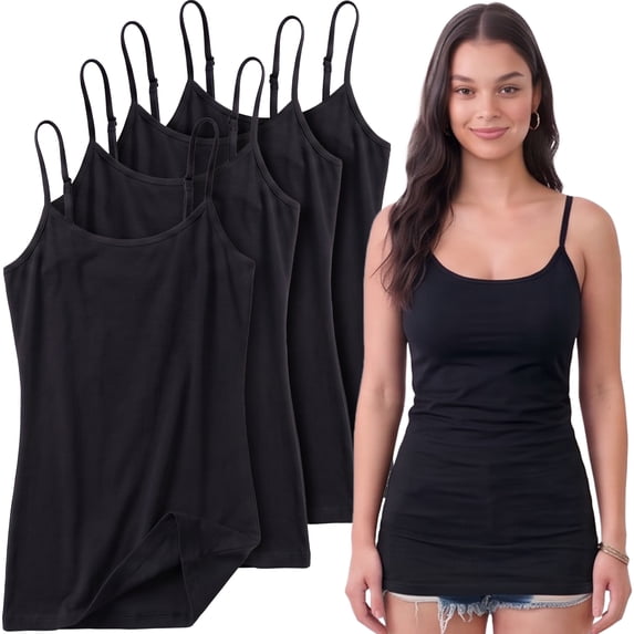 Essential Basic Women Value Pack Long Camisole Cami - Black, Black, Black, Black, Medium