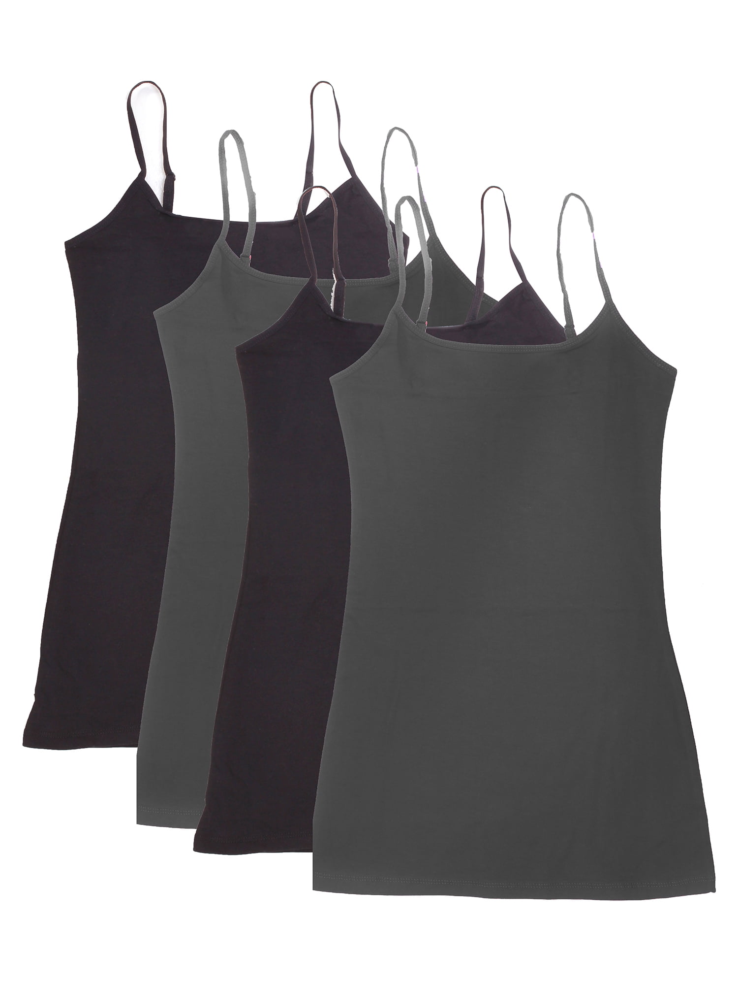 Essential Basic Women Value Pack Long Camisole Cami - Black, Black,  Charcoal, Charcoal, Small